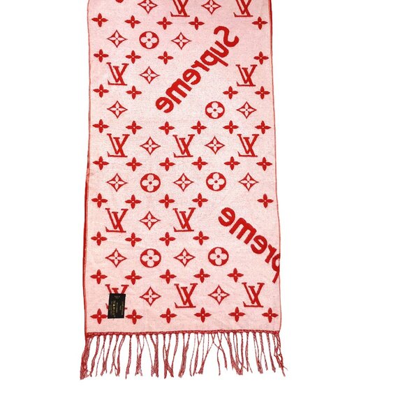 Louis Vuitton LV Supreme Red & White Monogram Cashmere Scarf - Picture 7 of 10